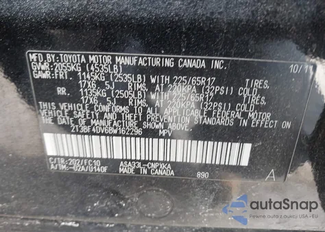 2011 Toyota Rav4 из США, поврежденный, VIN 2T3BF4DV6BW162296